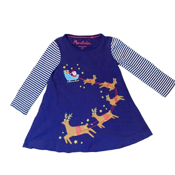 Mini Boden Santa and Reindeer Flying Dress Sz 4-5 - Picture 2 of 6